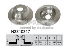 Диск тормозной N3310317 для HYUNDAI SANTA FE III (DM) 2.4 CCVT 2012-, код двигателя G4KE, V см3 2359, кВт 129, л.с. 175, бензин, Nipparts N3310317